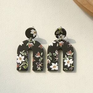 Dark Floral Clay Earrings